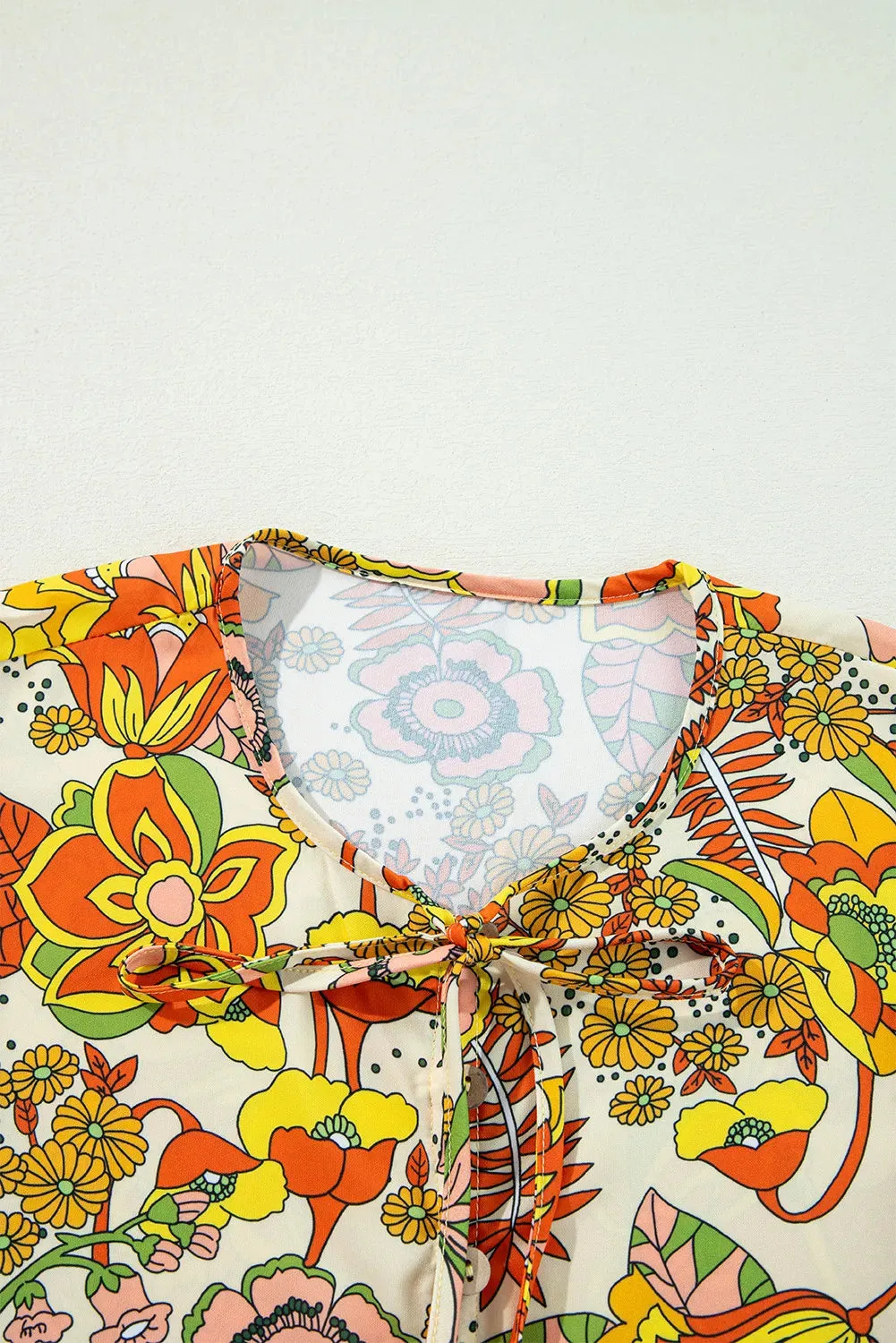 🌼 Printed Tie Neck Balloon Sleeve Mini Dress 🌼