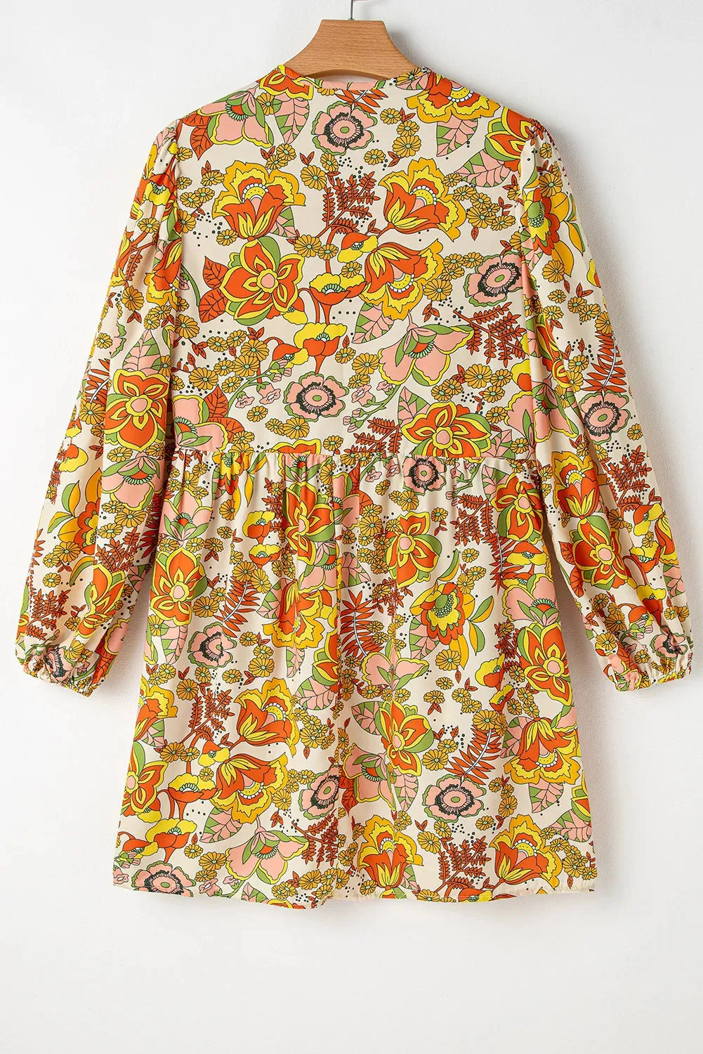 🌼 Printed Tie Neck Balloon Sleeve Mini Dress 🌼