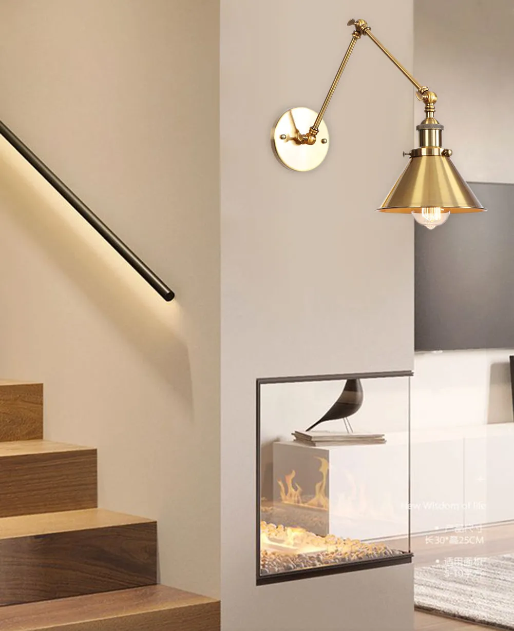1-Light Adjustable Metal Industrial Swing Arm Wall Sconces