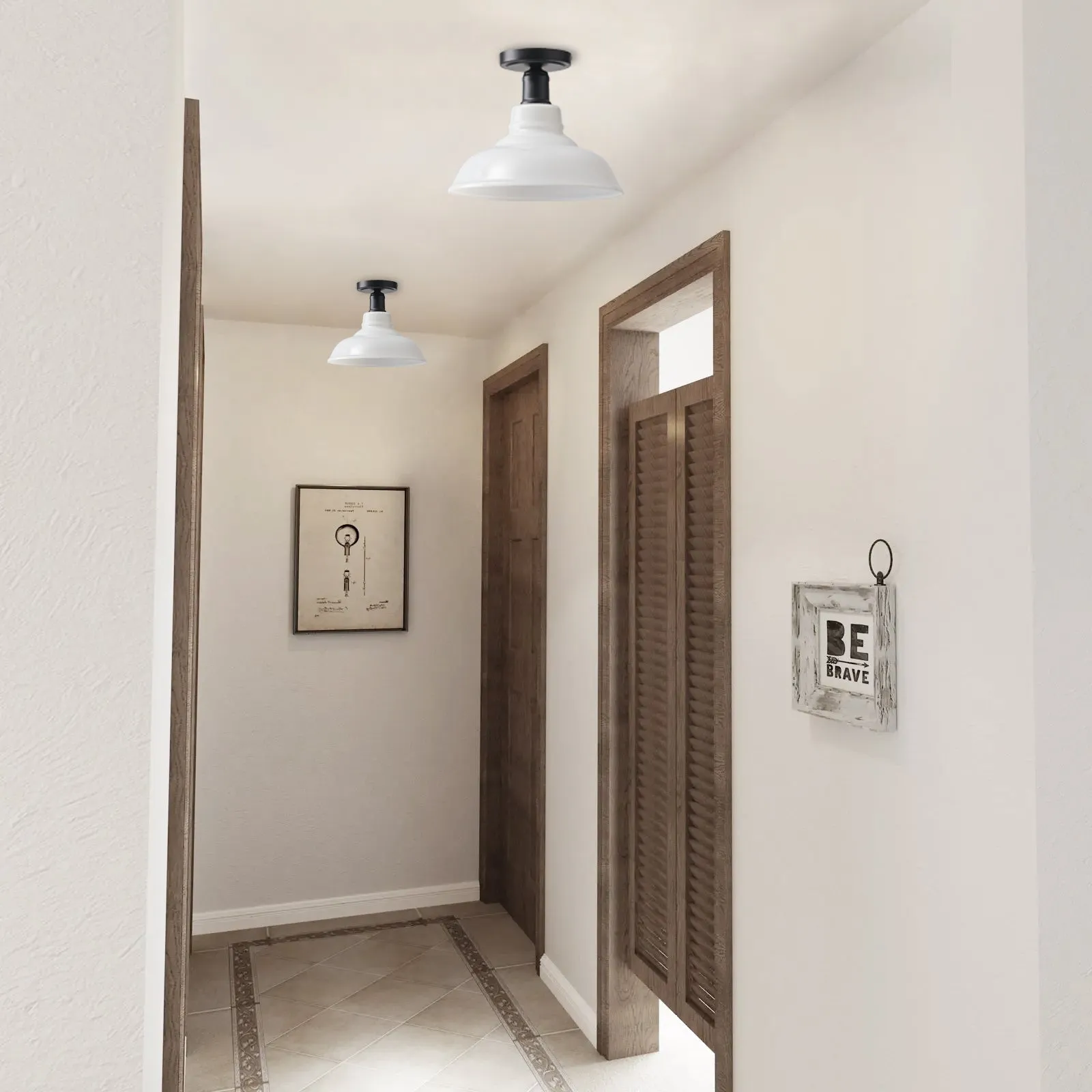 1-Light Glass Classic Design Semi-Flush Mount Lighting