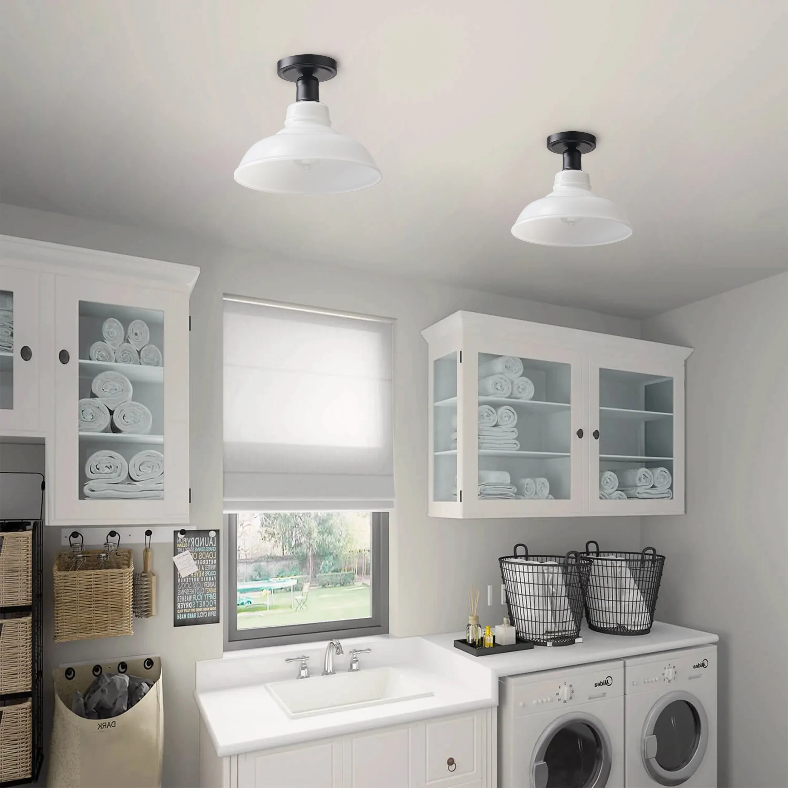 1-Light Glass Classic Design Semi-Flush Mount Lighting