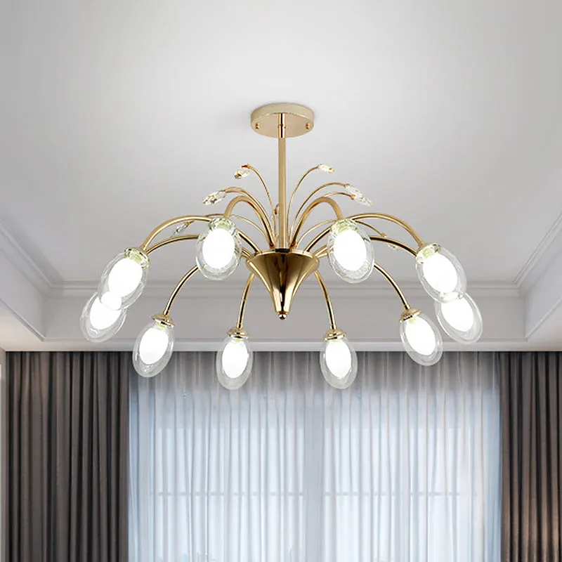 10-Head Clear Glass Egg Pendant Chandelier in Modern Brass Finish