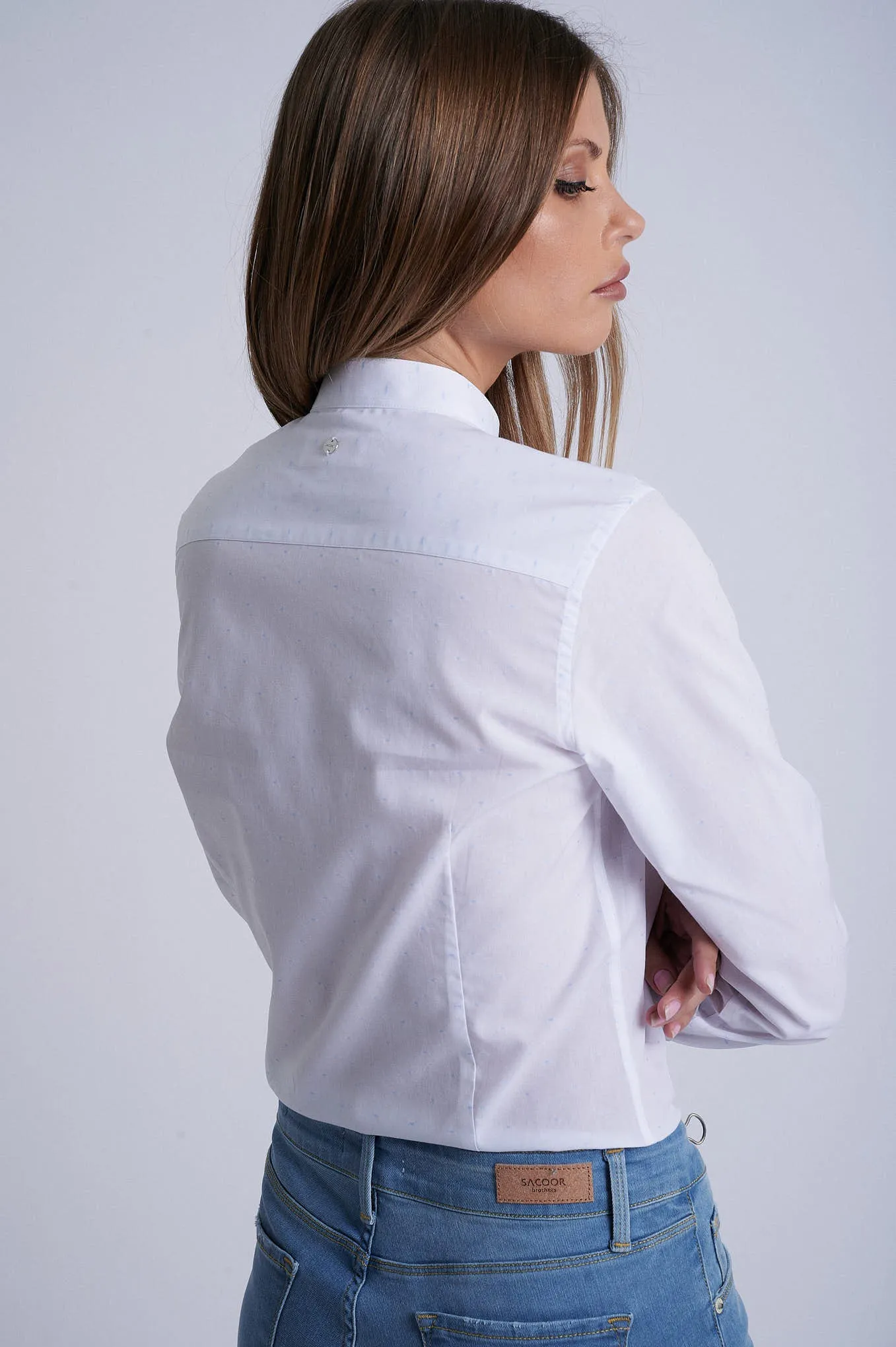100% cotton shirt with mao collar and lace placket