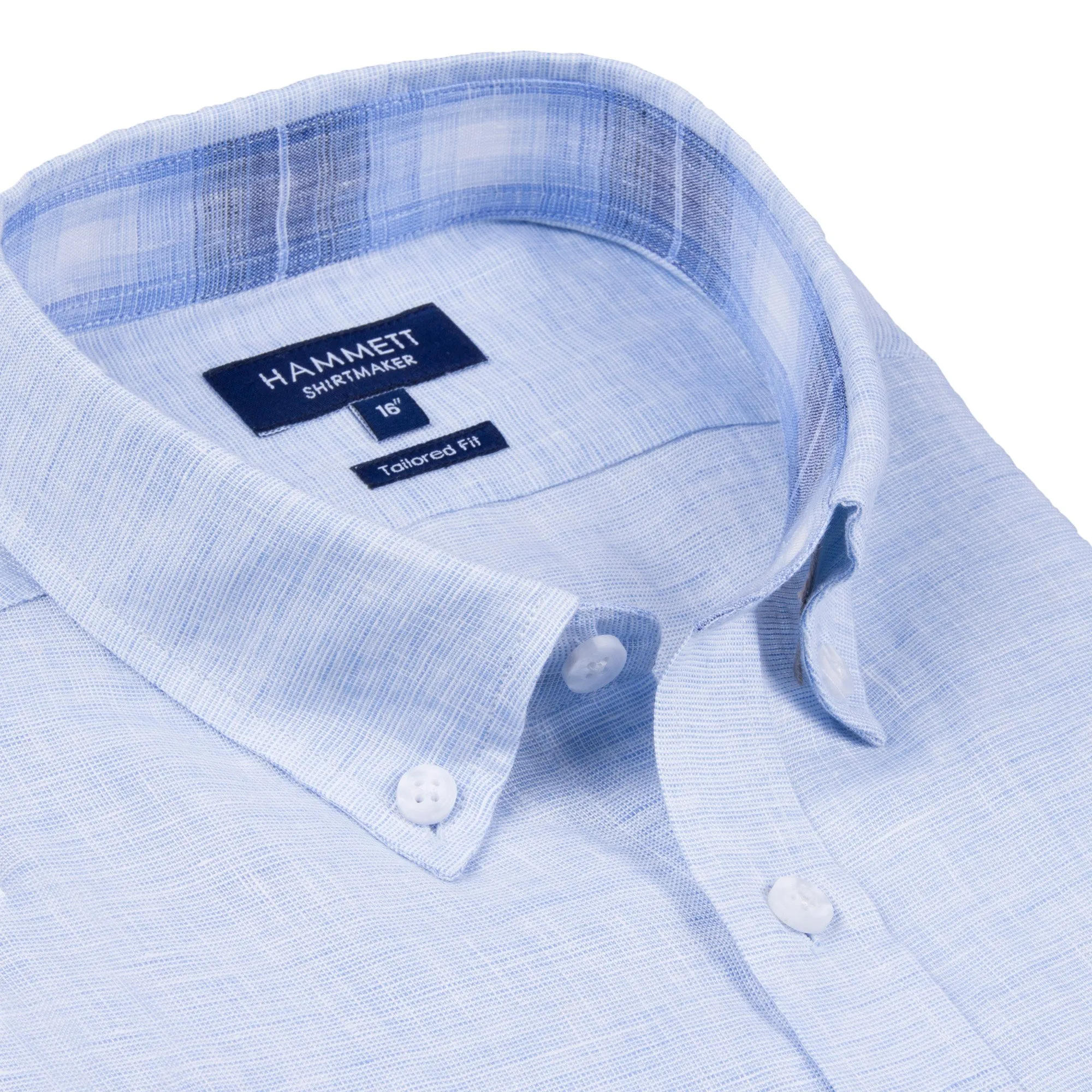 100% Luxury Linen Sky Blue Short Sleeve Men's Casual Button Down Shirt