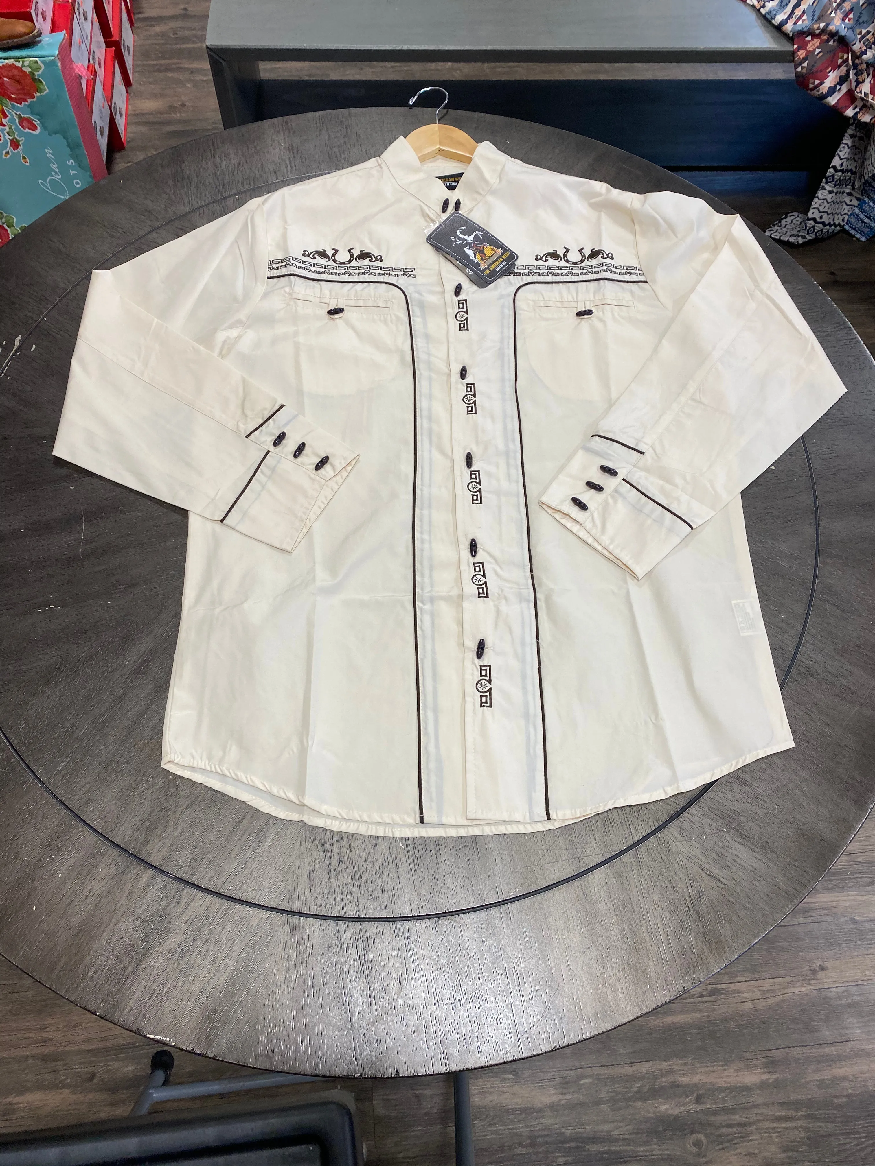 1009 - The American West Men's Embroidered Charro LS Button Shirt - Beige
