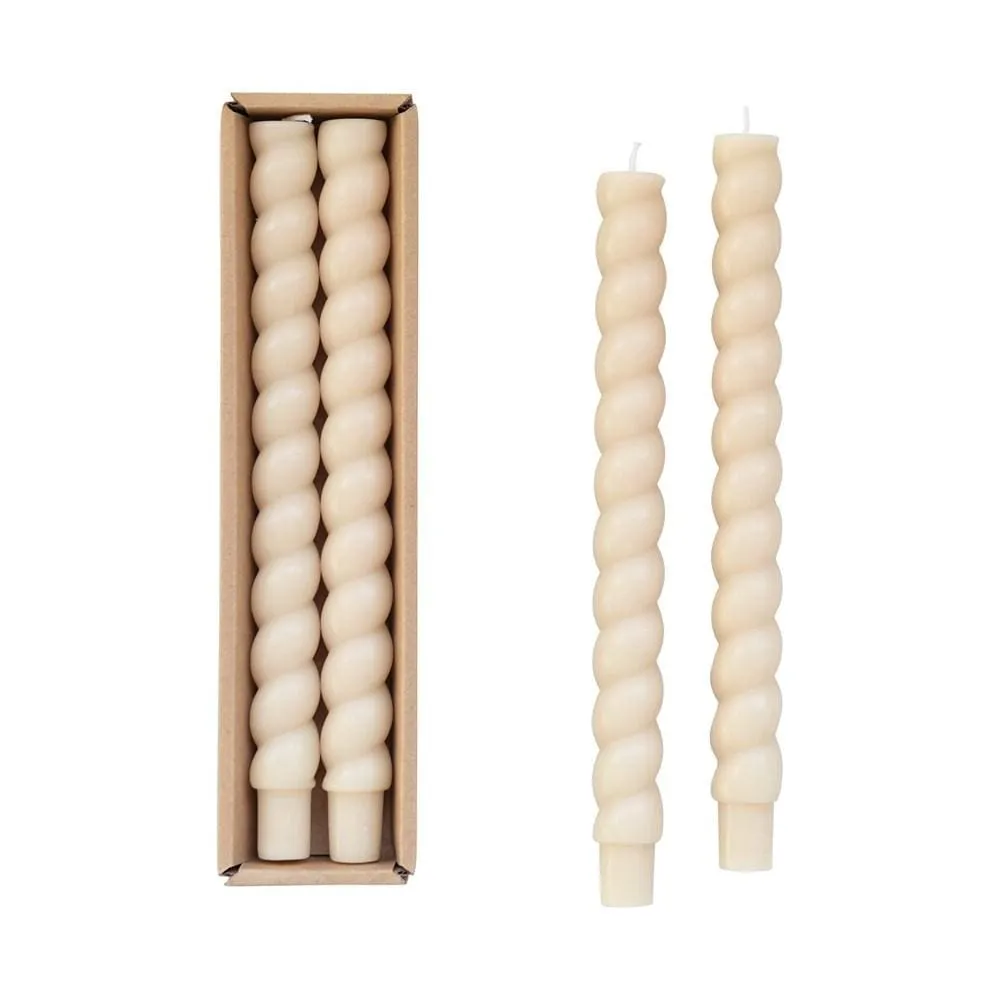 10" Set of 2 Twisted Taper Candles in Cream