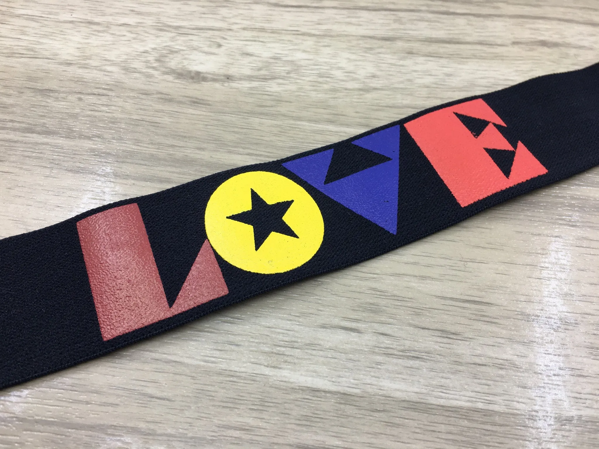 11/2 inch 40mm Wide Printed Colorful Love Letters Black Plush Comfortable Elastic , Soft Elastic Band, Waistband Elastic,Sewing Elastic
