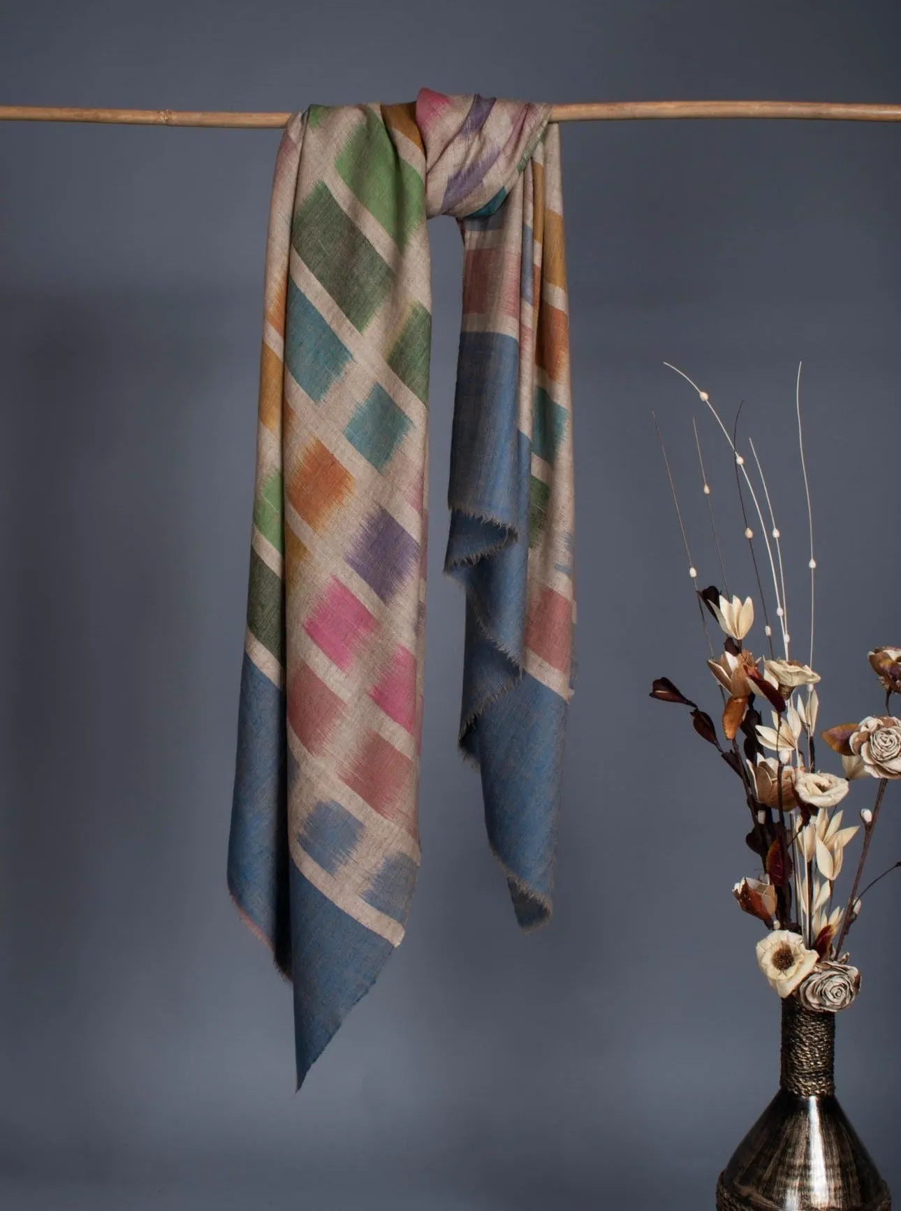 12 Color Fine Artistic Ikat Pashmina - CUTTACK