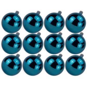 12 Pack 80mm 3" Shiny Aqua Ball Ornament with Wire, UV Coated