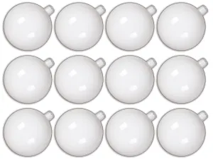12 Pack 80mm 3" Shiny White Ball Ornament with Wire, UV Coated