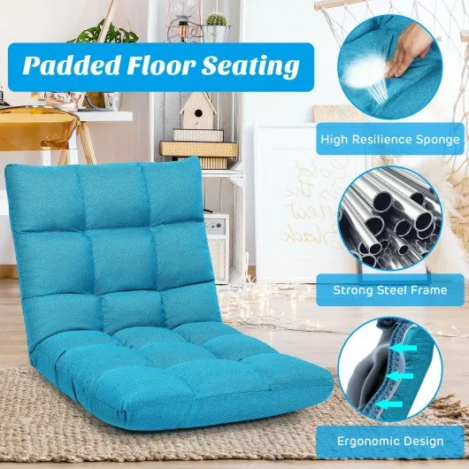 14-Position Adjustable Folding Lazy Gaming Sofa-Light Blue