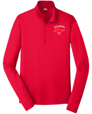 1/4 Zip Long Sleeve Pull-Over - Men's Red with "Mason Mustang" Logo
