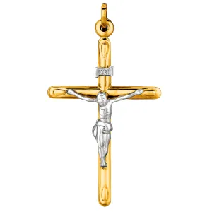 14k 2 Tone Gold Round Tube Crucifix Pendant
