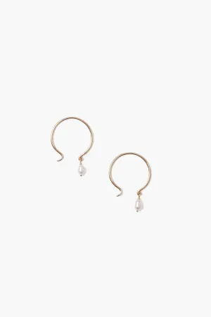 14k Belle Hoop Earrings Mini White Pearl