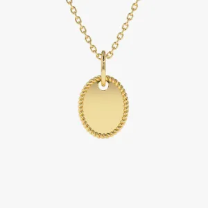14k Mini Oval Initial Tag with Twist Rope