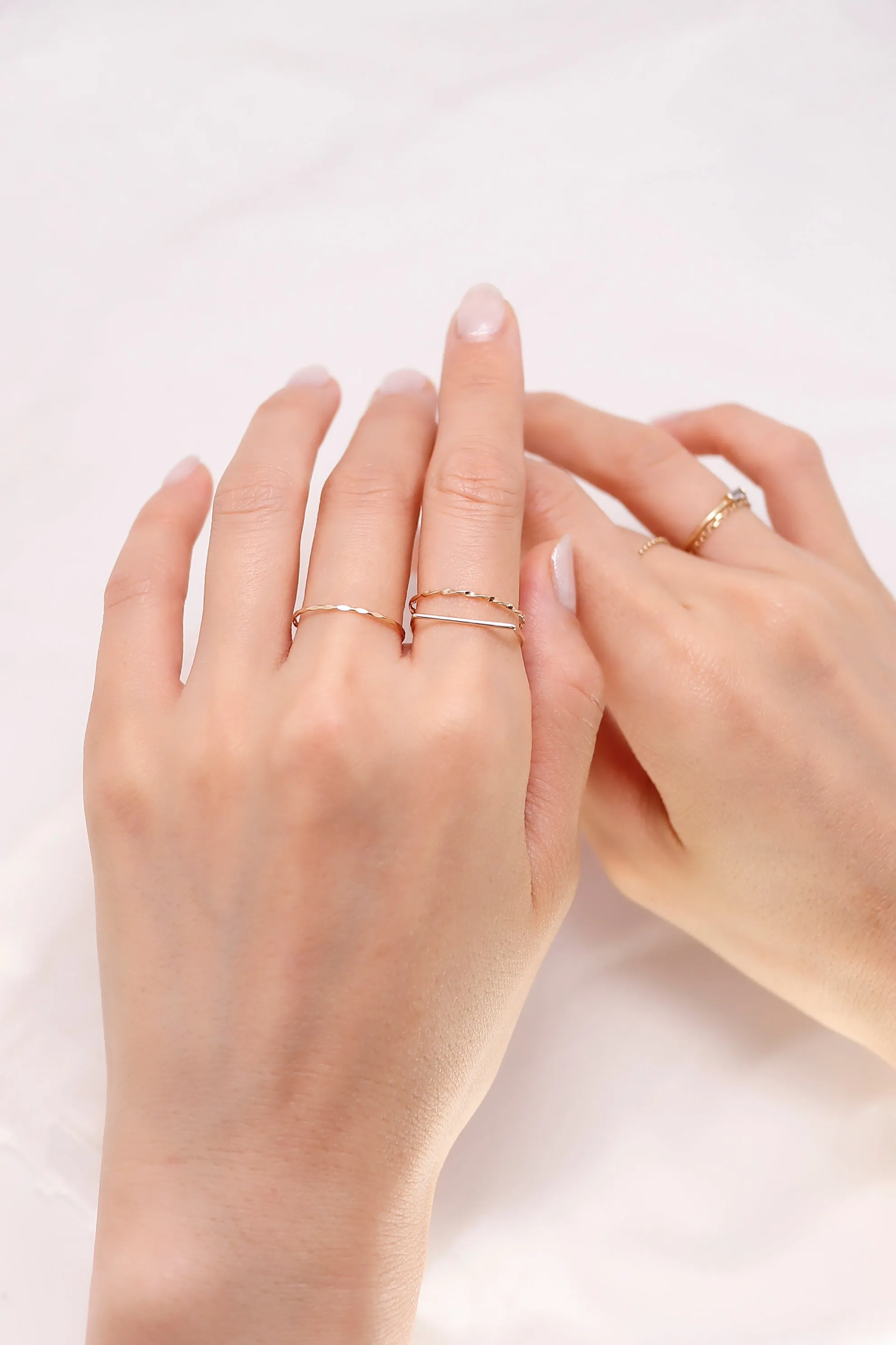 14K Solid Gold Square Bar Stackable Ring