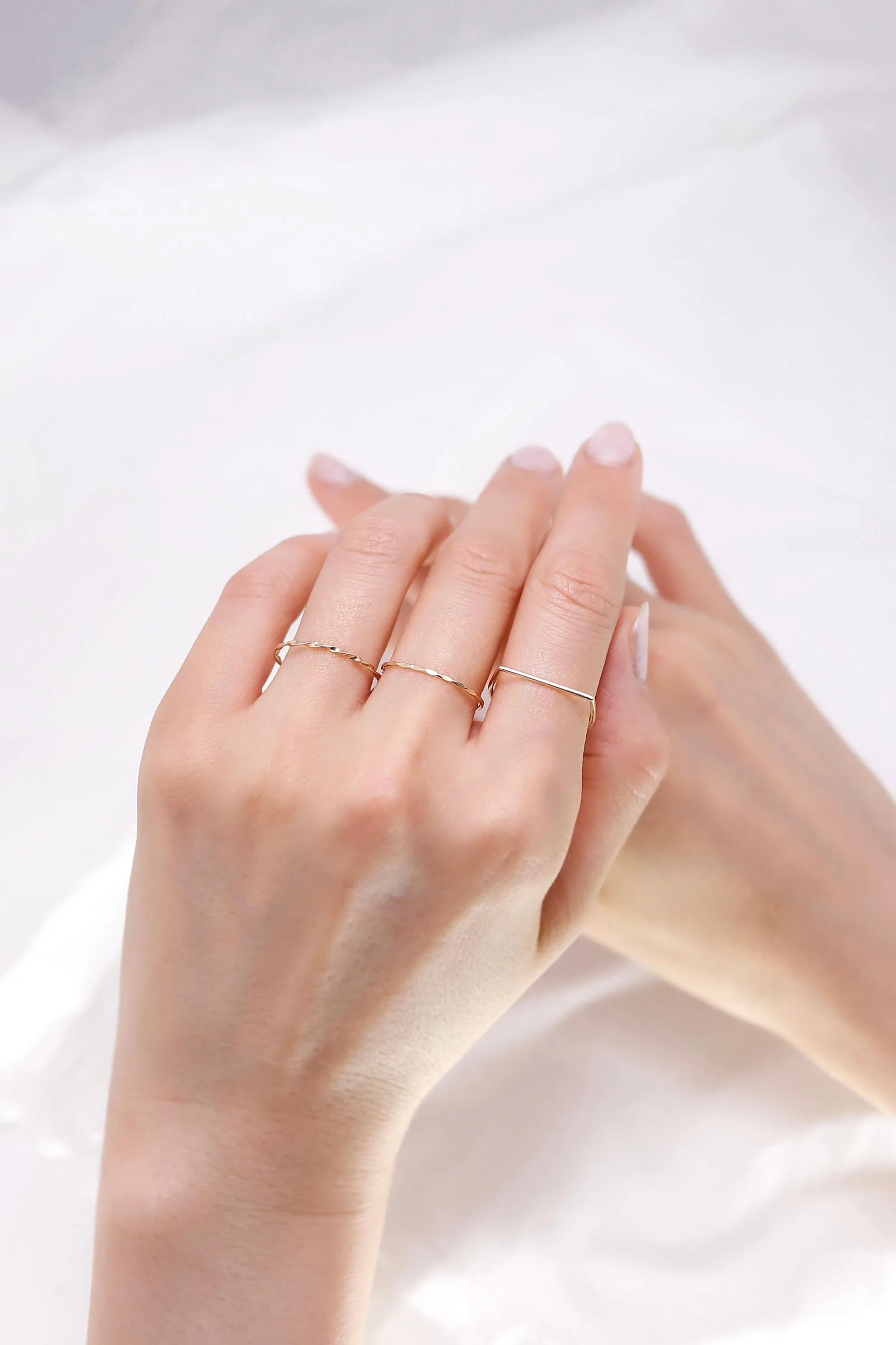 14K Solid Gold Square Bar Stackable Ring