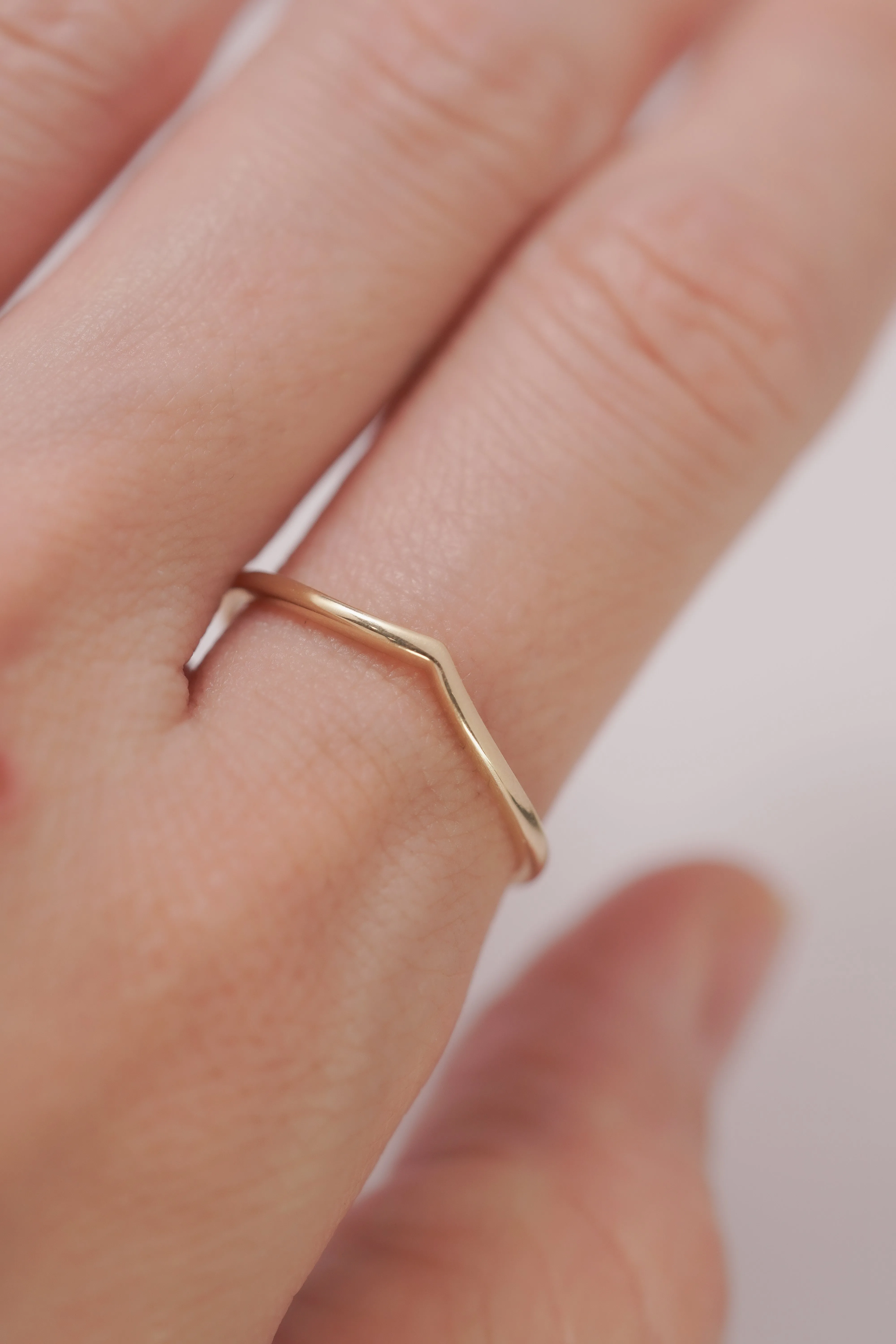 14K Solid Yellow Gold Chevron Simple Stackable Ring