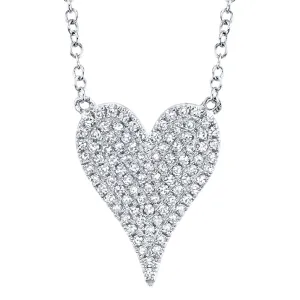 14K WHITE GOLD PAVE DIAMOND HEART NECKLACE