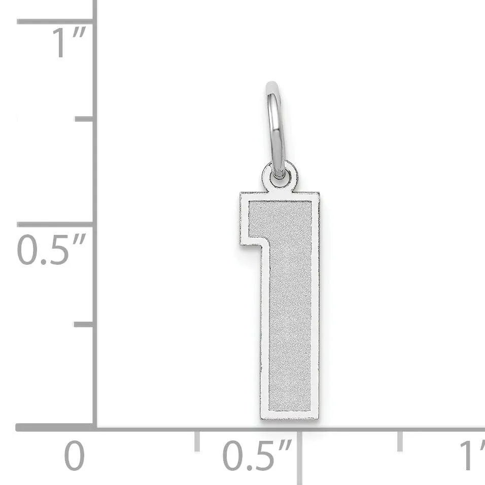 14k White Gold Satin Brush Finish Medium Size Number 1 Charm Pendant