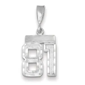 14k White Gold Small Size Diamond Cut Texture Finish Number 81 Charm Pendant
