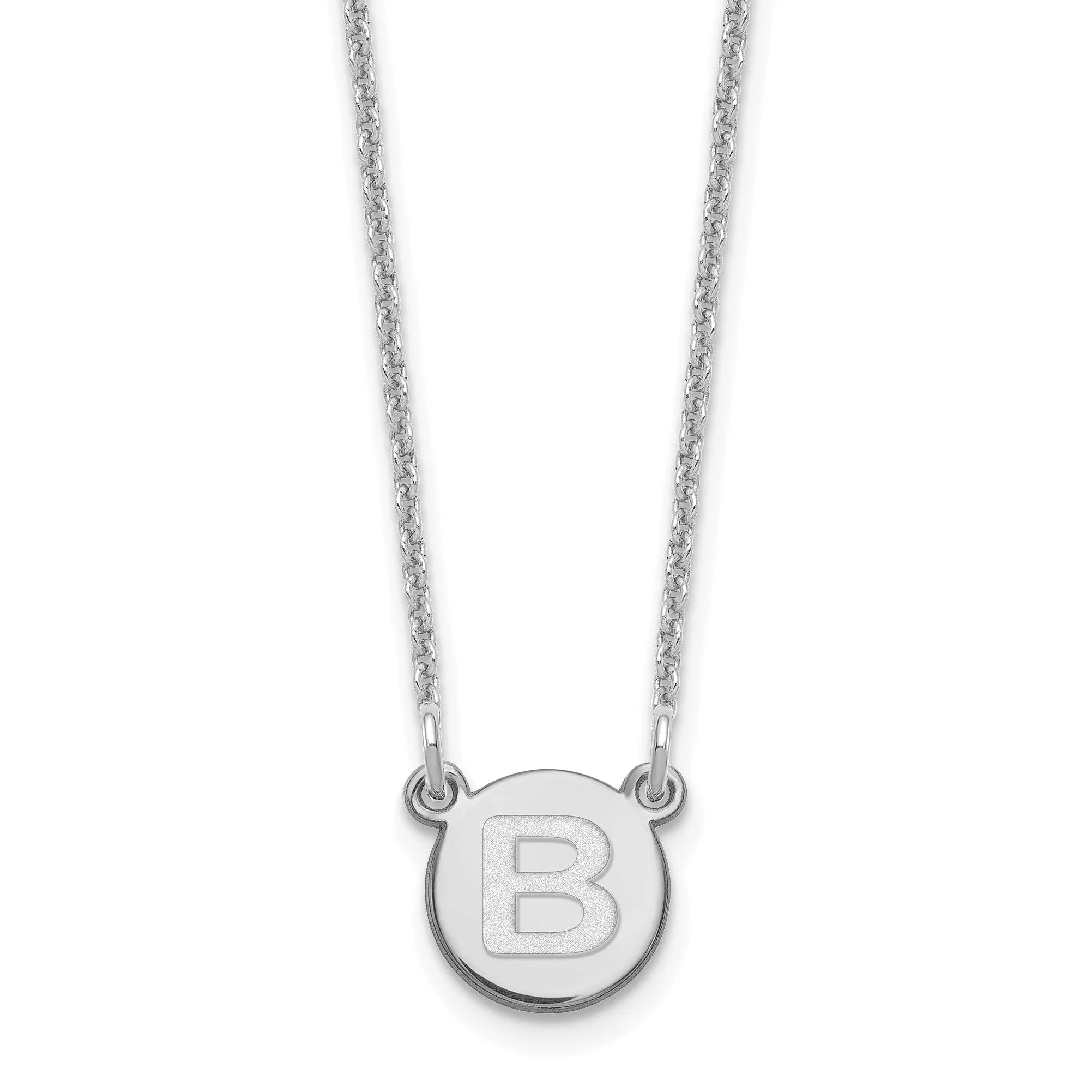 14k White Gold Tiny Circle Block Letter C Initial Pendant and Necklace