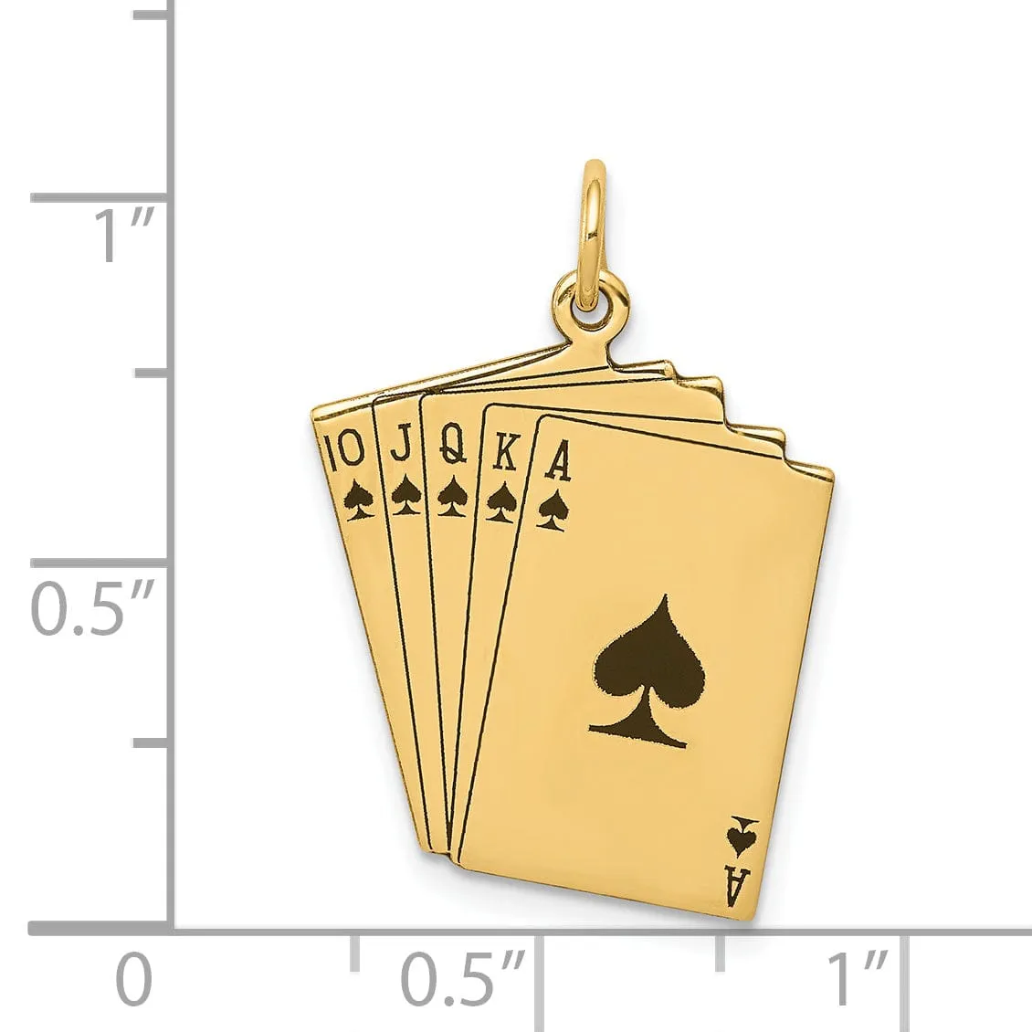 14k Yellow Gold Polished  Black Enameled Finish Royal Flush Playing Cards Charm Pendant