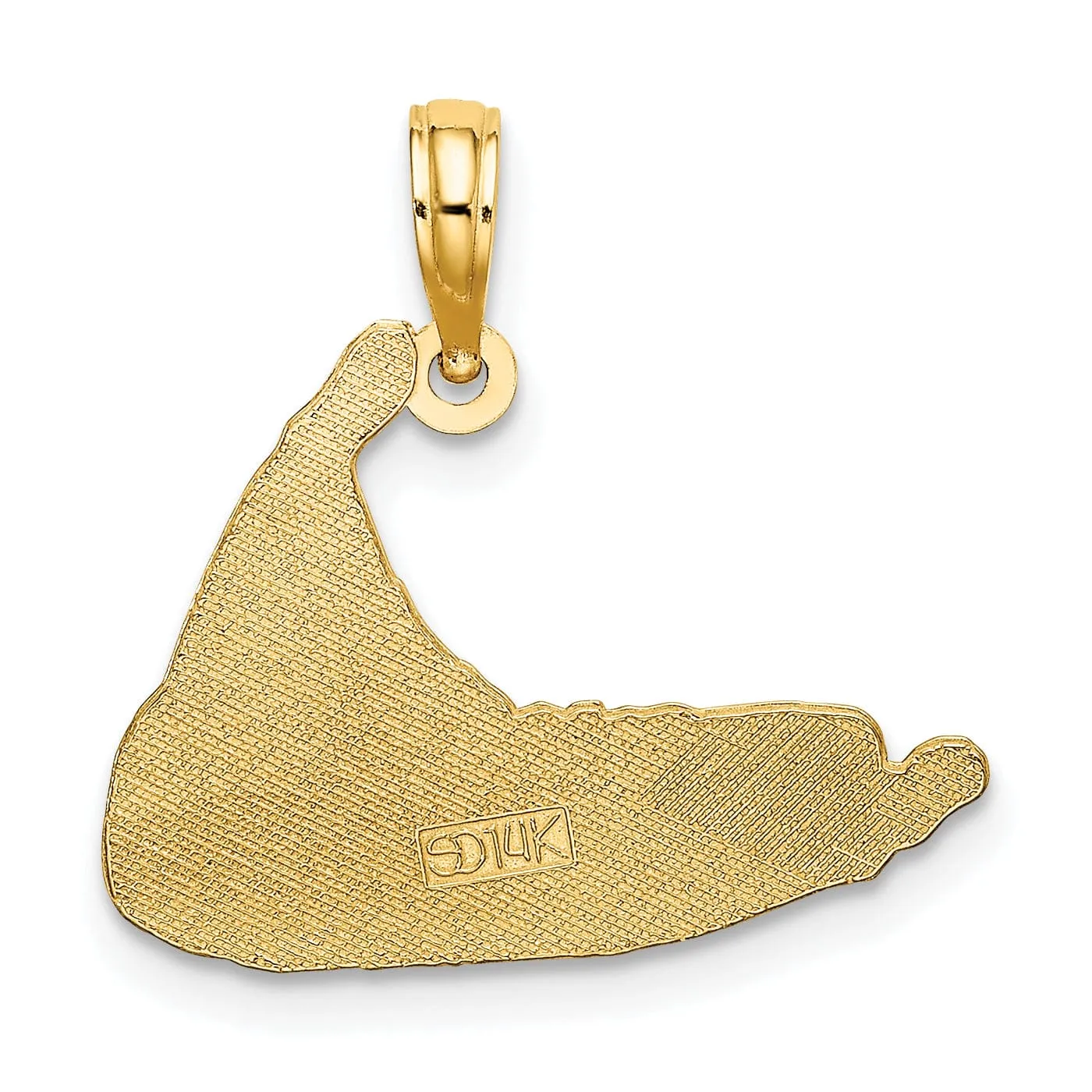14K Yellow Gold Polished Textured Finish Map Shape of NANTUCKET Charm Pendant
