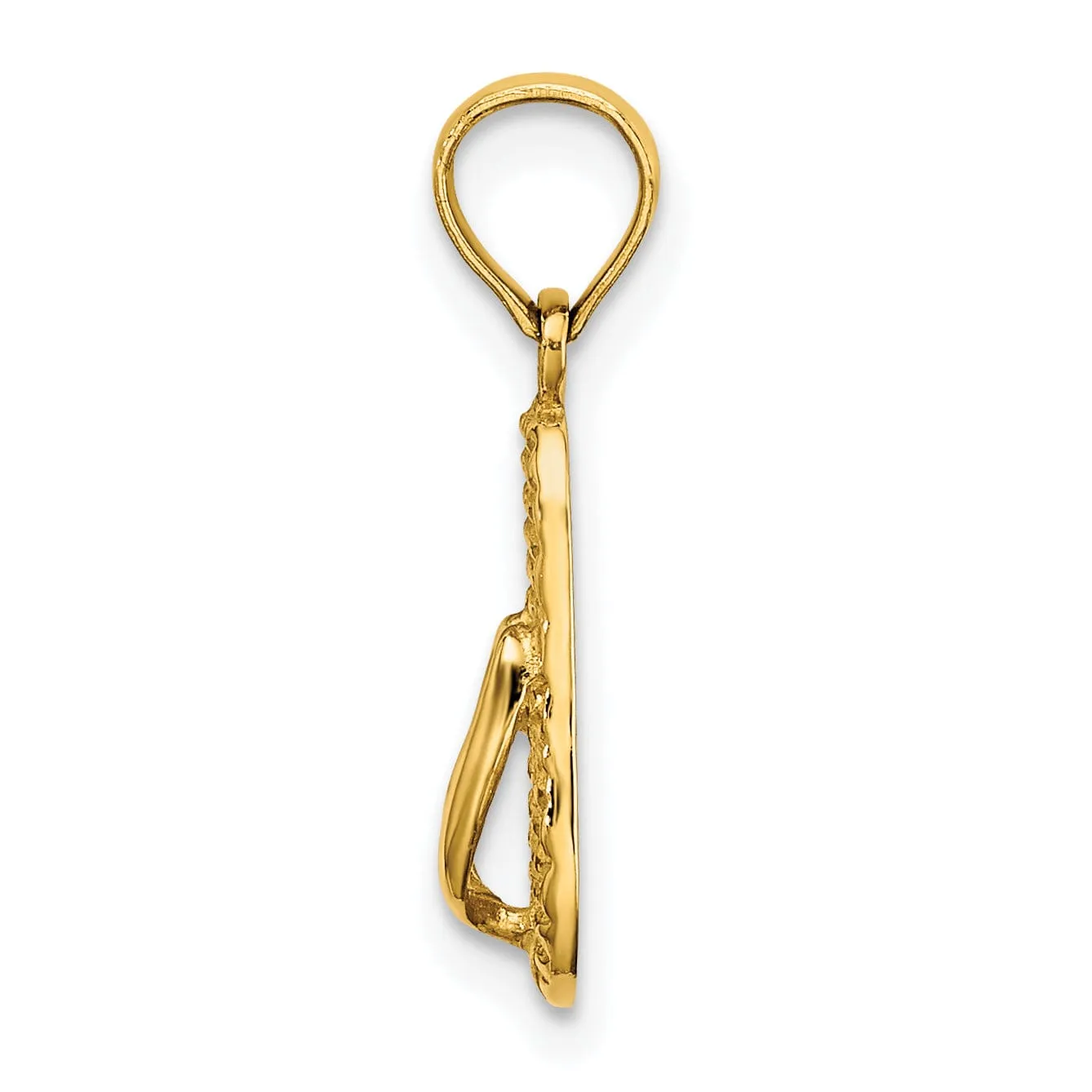 14k Yellow Gold Polished Textured Finish Reversible 3-Dimensional REHOBOTH Single Flip-Flop Sandle Charm Pendant
