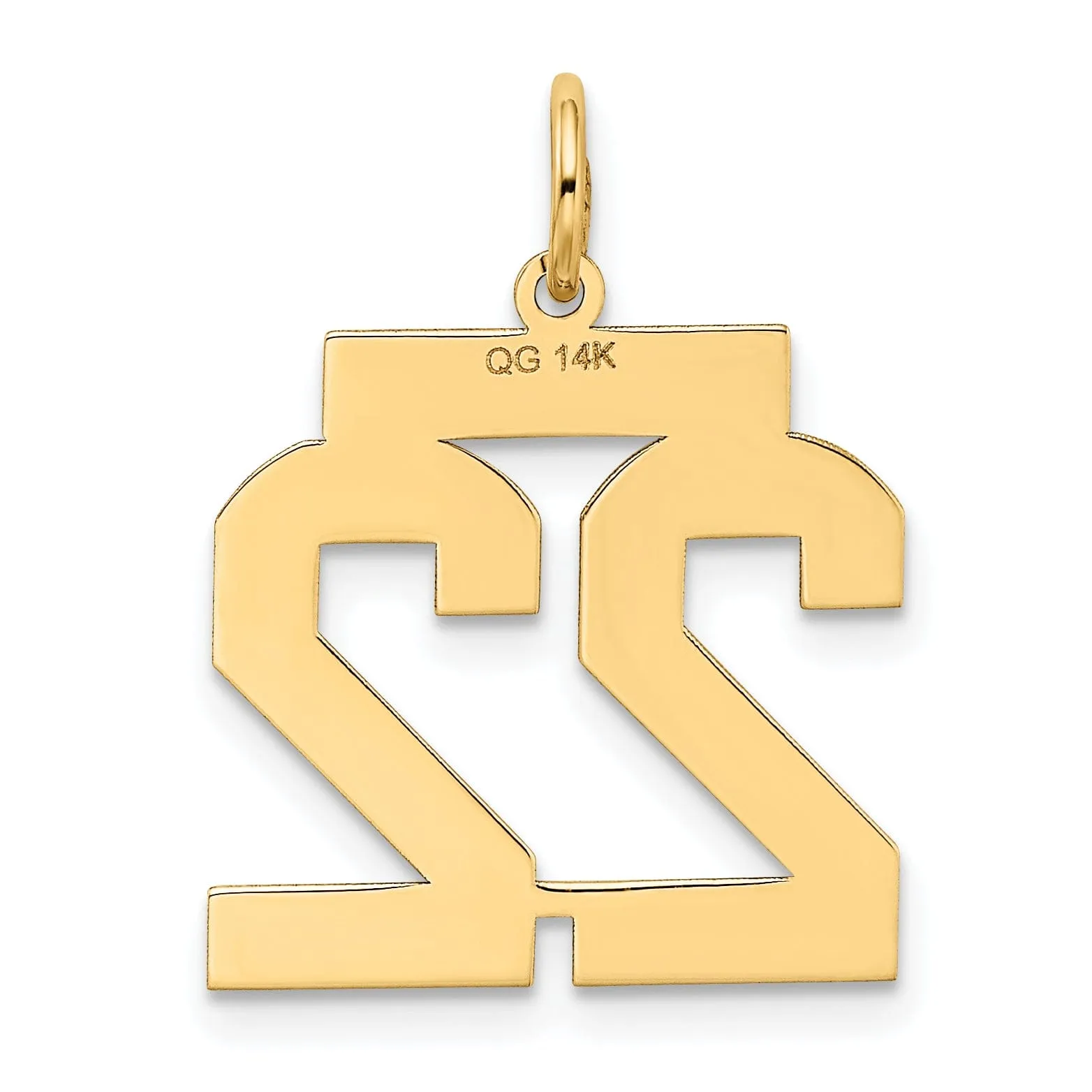 14k Yellow Gold Satin Brush Finish Medium Size Number 22 Charm Pendant