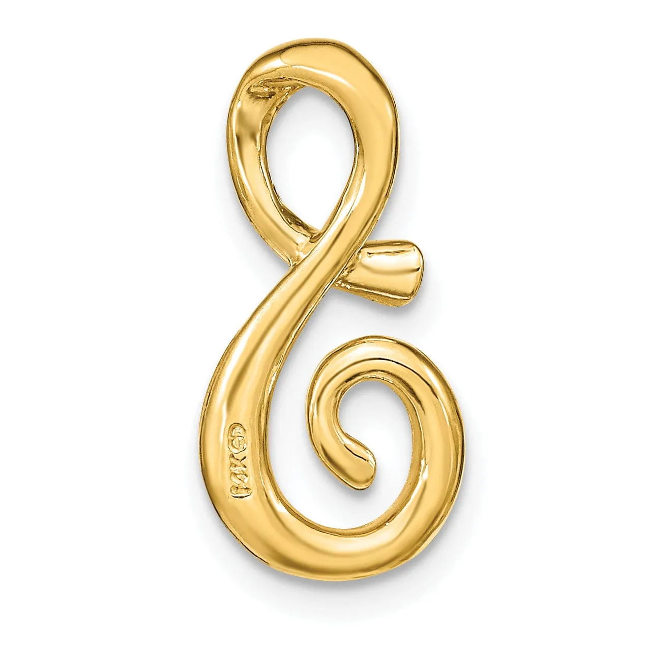 14k Yellow Gold Script Design Large Letter S Initial Slide Pendant