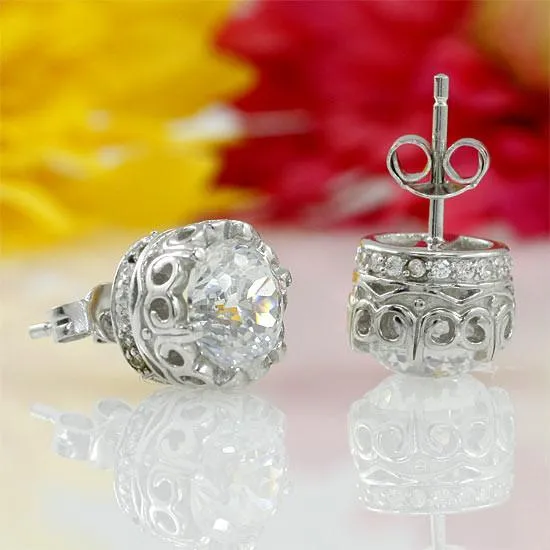 1.5 Carat Vintage Style Stud 925 Sterling Silver Earrings Jewelry