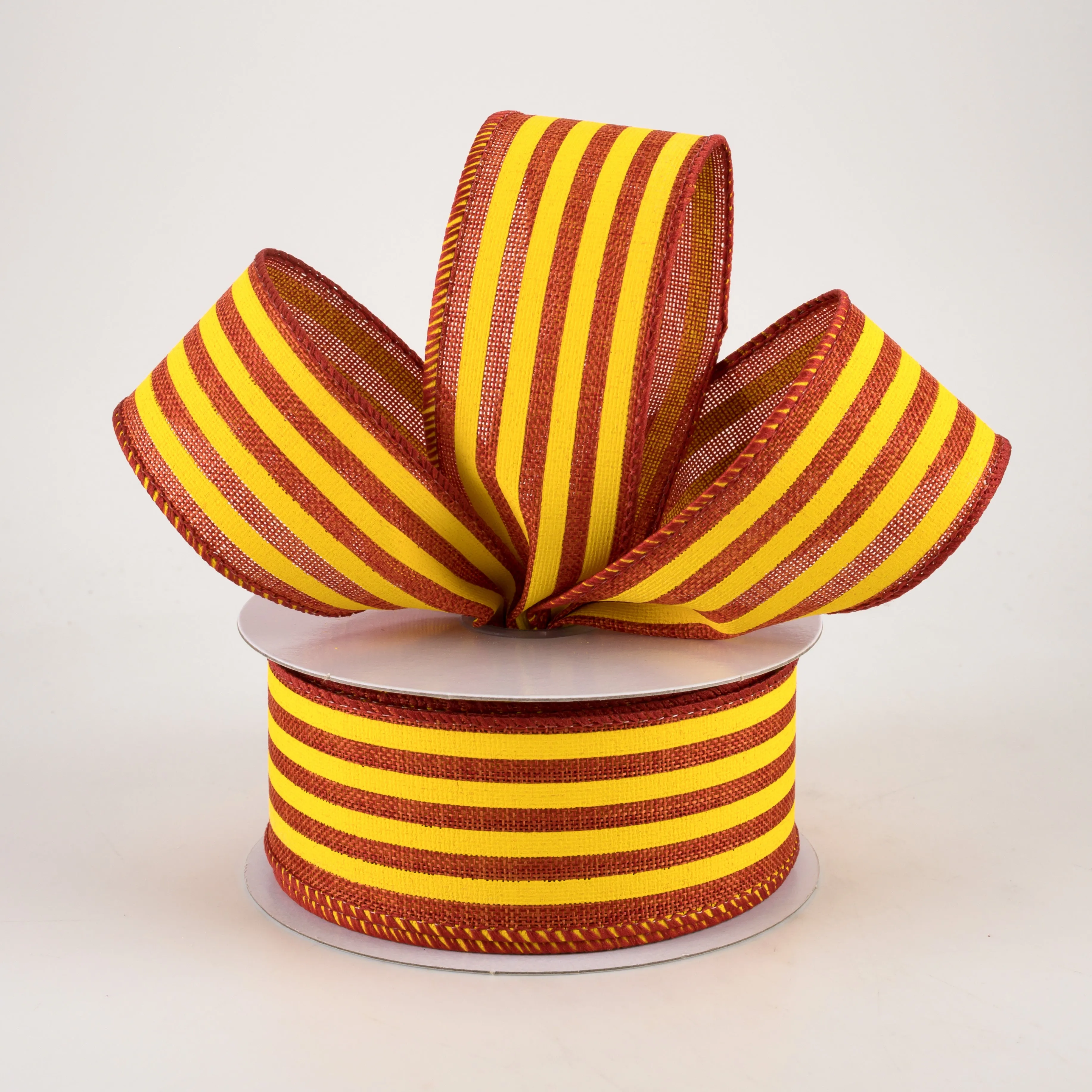1.5" Cabana Stripes Ribbon: Dark Orange & Yellow (10 Yards)