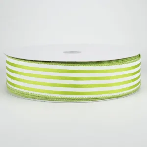 1.5" Cabana Stripes Ribbon: White on Kiwi Green (50 Yards)