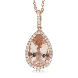 18ct Rose Gold Morganite & Diamond Halo Pendant