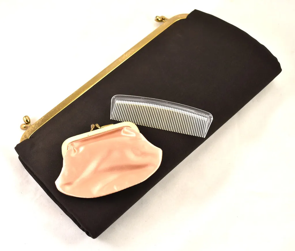 1950s Vintage Dark Brown Double Kisslock Clutch Bag