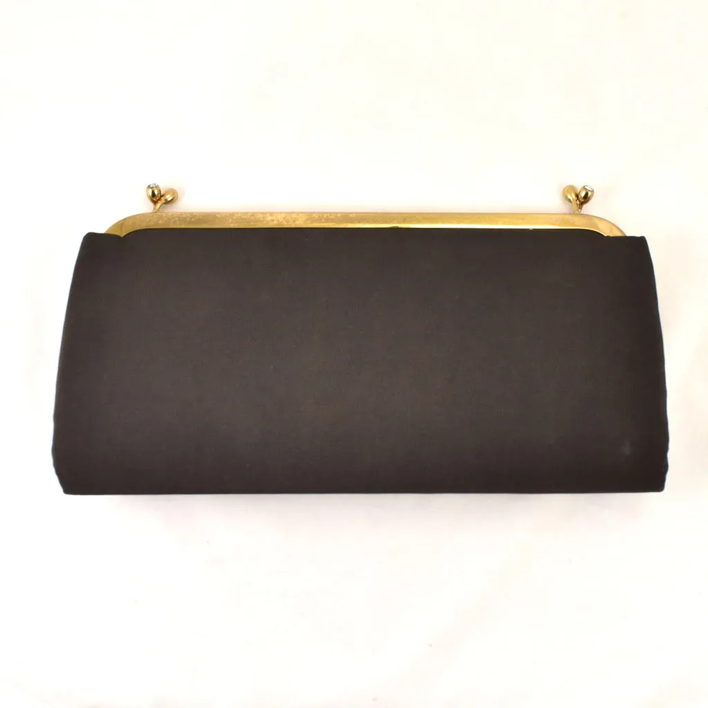1950s Vintage Dark Brown Double Kisslock Clutch Bag
