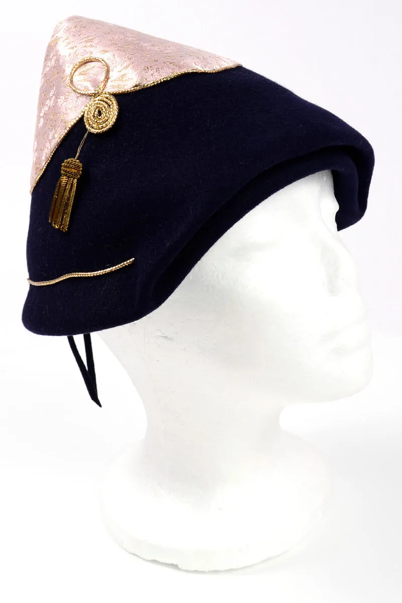 1960s Howard Hanlon Purple & Pink Pointed Fez Hat w/ Gold Tassels