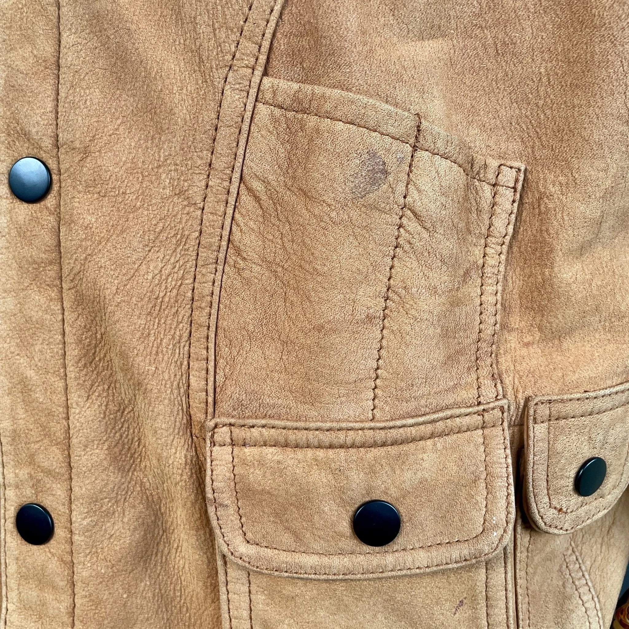1980s Vintage Leather Utility Vest Tan Pockets Sz XXL - OOAK