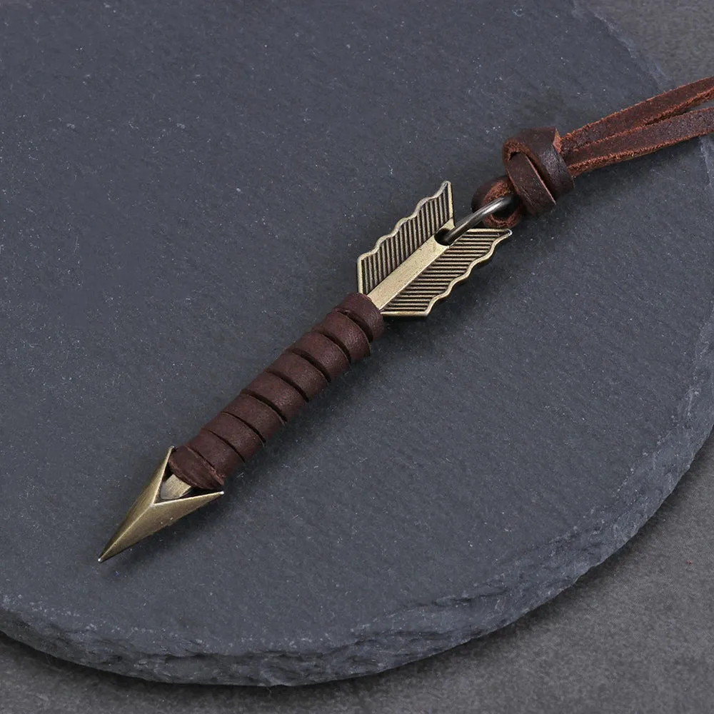 1Pc Handmade Vintage Leather Arrow Pendant Necklace Rope Chain Necklaces Men&Women Punk Jewlery Accessories Wholesale