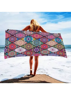 1pc Oversized Printed Beach Towel, Quick-Dry Swimming Towel, Perfect For Beach Or Pool