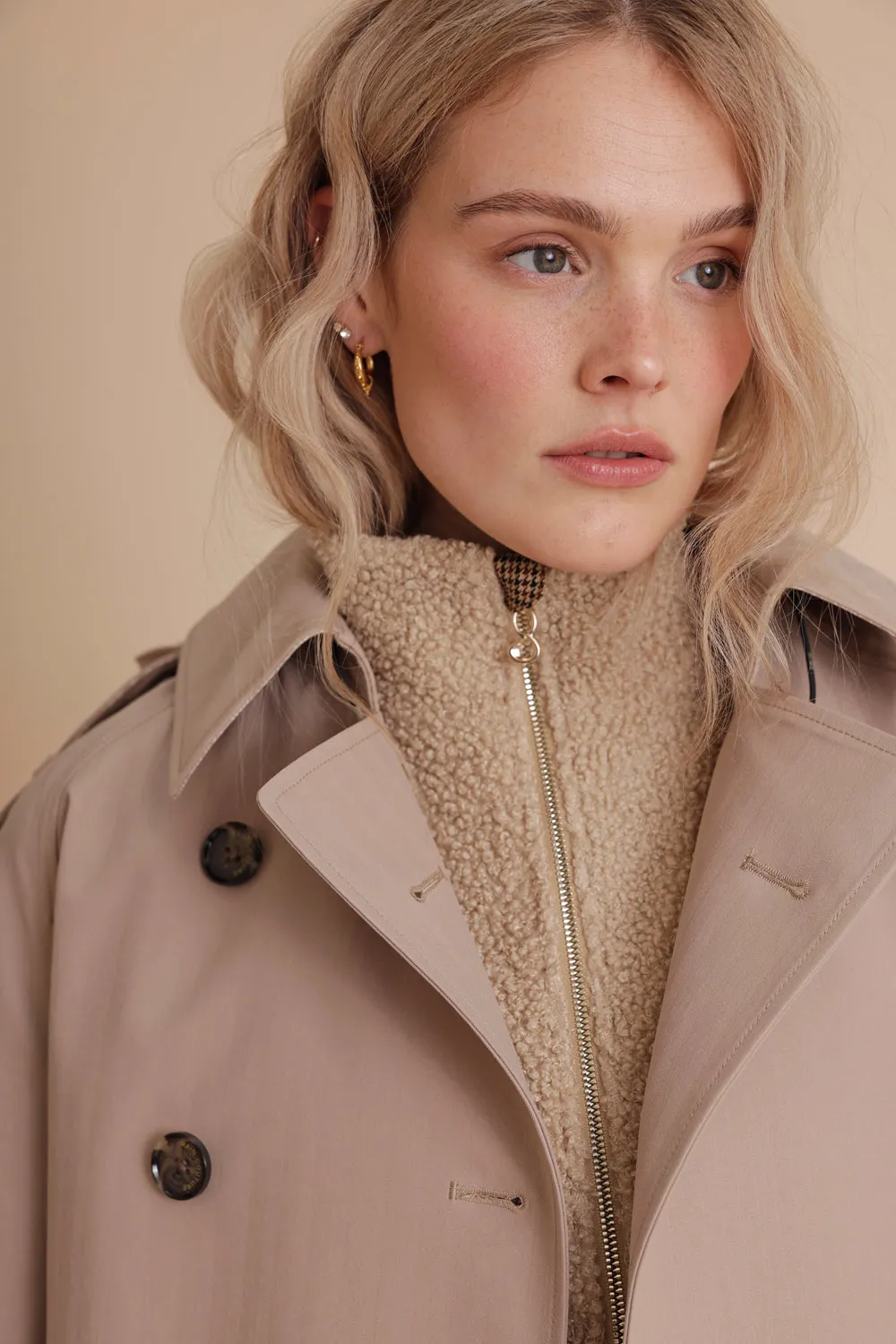 2-in-1 Teddy Jacket & Bodywarmer - Beige Check