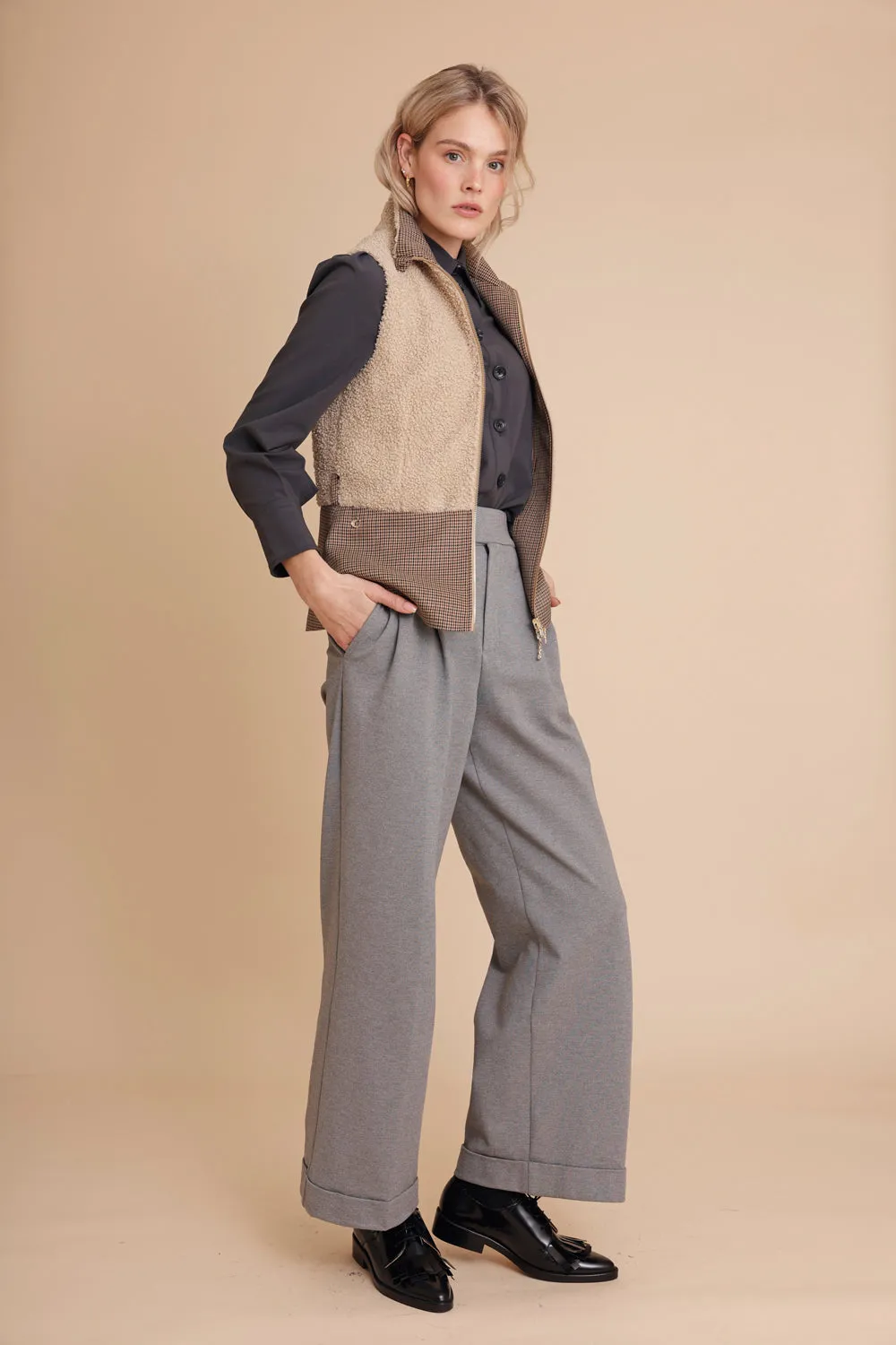 2-in-1 Teddy Jacket & Bodywarmer - Beige Check