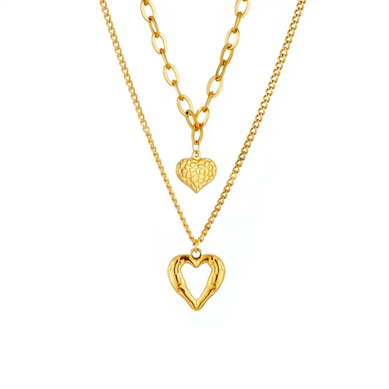 2-Layer Heart Charm Chain Necklaces