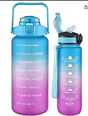 2 Pack Motivational Water Bottle With Straw, 27 oz & 64 oz