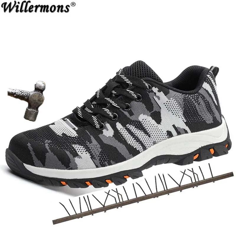 2019 New Men's Outdoor Breathable Steel Toe Protective Work Shoes Men Steel Mid Sole Indestructible Puncture Proof Safety Shoes