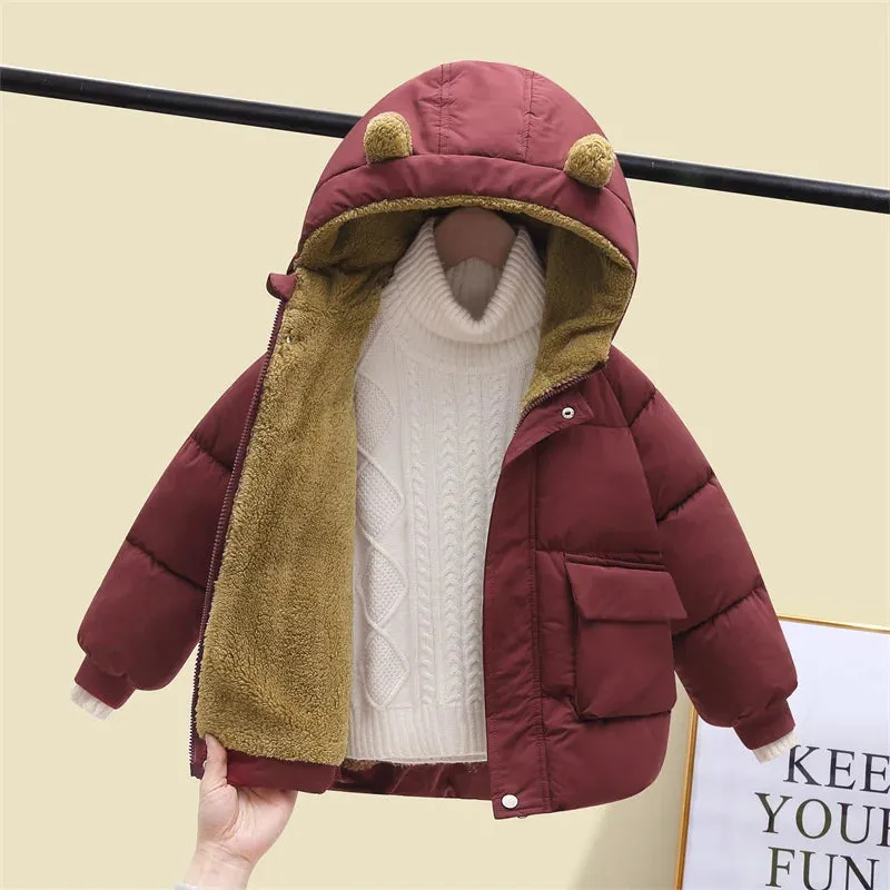 2024 Children's Down Cotton Coat Boys Padded Thickened Casual Jacket Winter New Girls Warm Cute Solid Color Clothing 2-6 Years