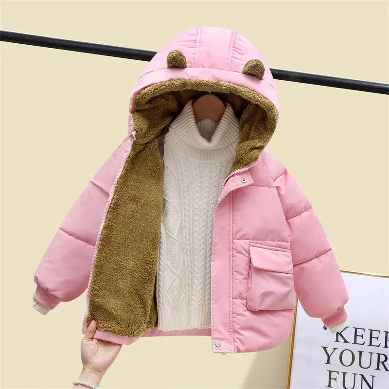 2024 Children's Down Cotton Coat Boys Padded Thickened Casual Jacket Winter New Girls Warm Cute Solid Color Clothing 2-6 Years