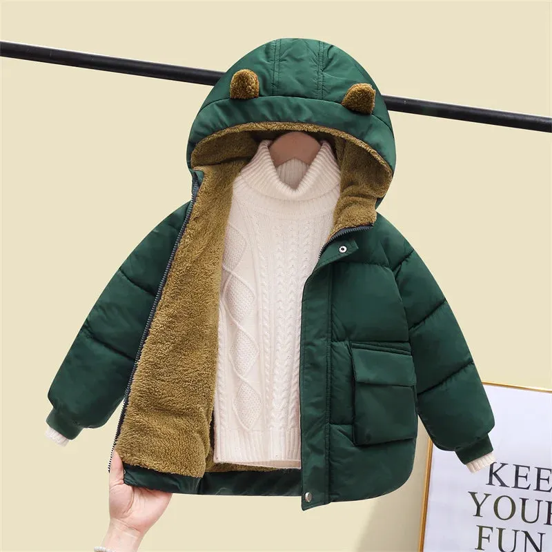 2024 Children's Down Cotton Coat Boys Padded Thickened Casual Jacket Winter New Girls Warm Cute Solid Color Clothing 2-6 Years