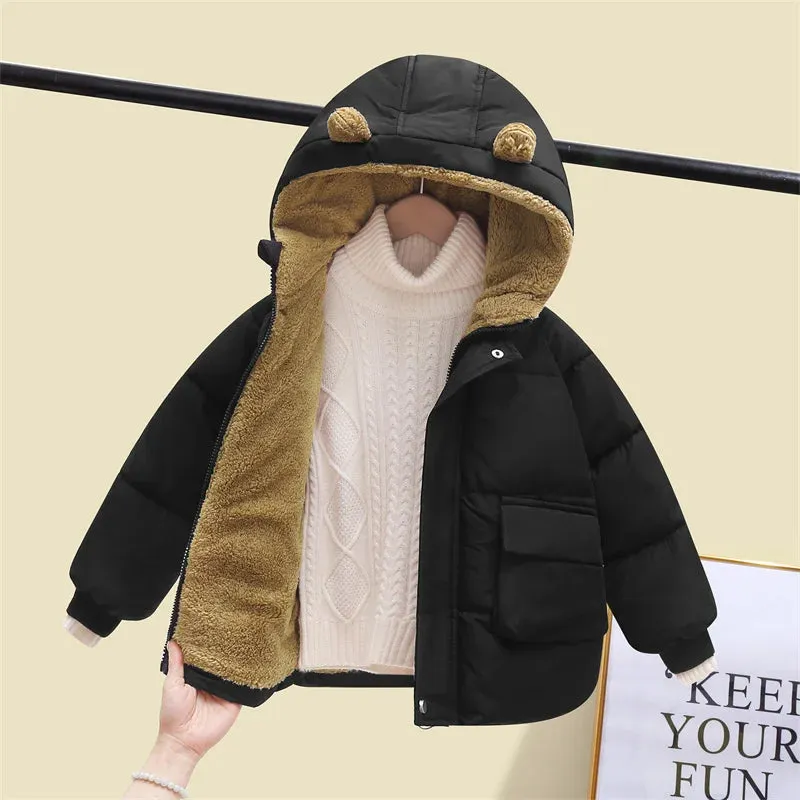 2024 Children's Down Cotton Coat Boys Padded Thickened Casual Jacket Winter New Girls Warm Cute Solid Color Clothing 2-6 Years
